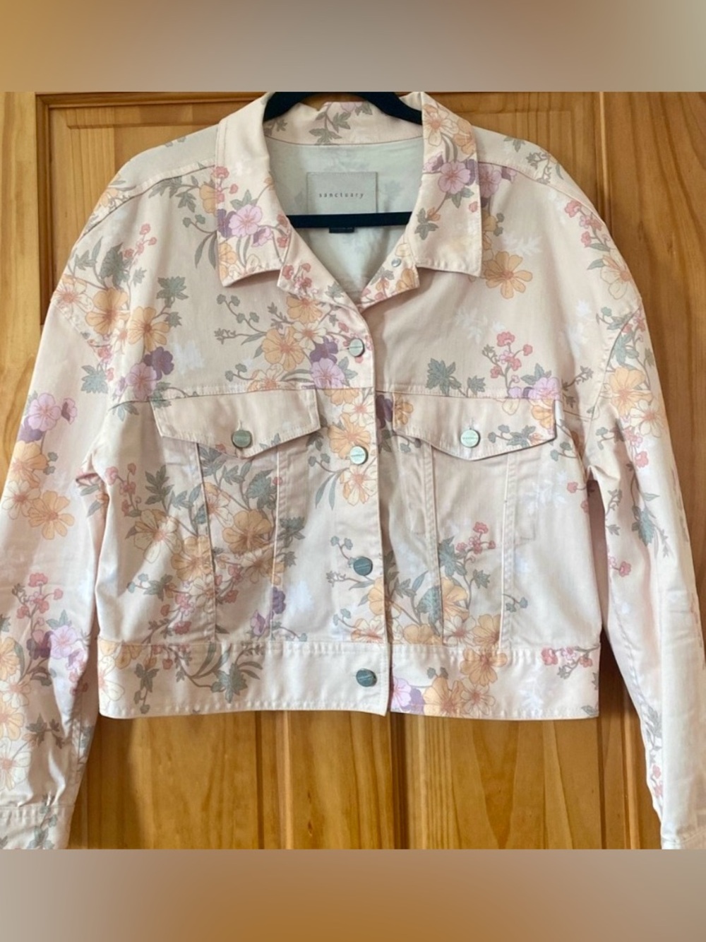 Sanctuary Floral Cropped Utility Jacket XXL Pink Cottagecore Snap Front
